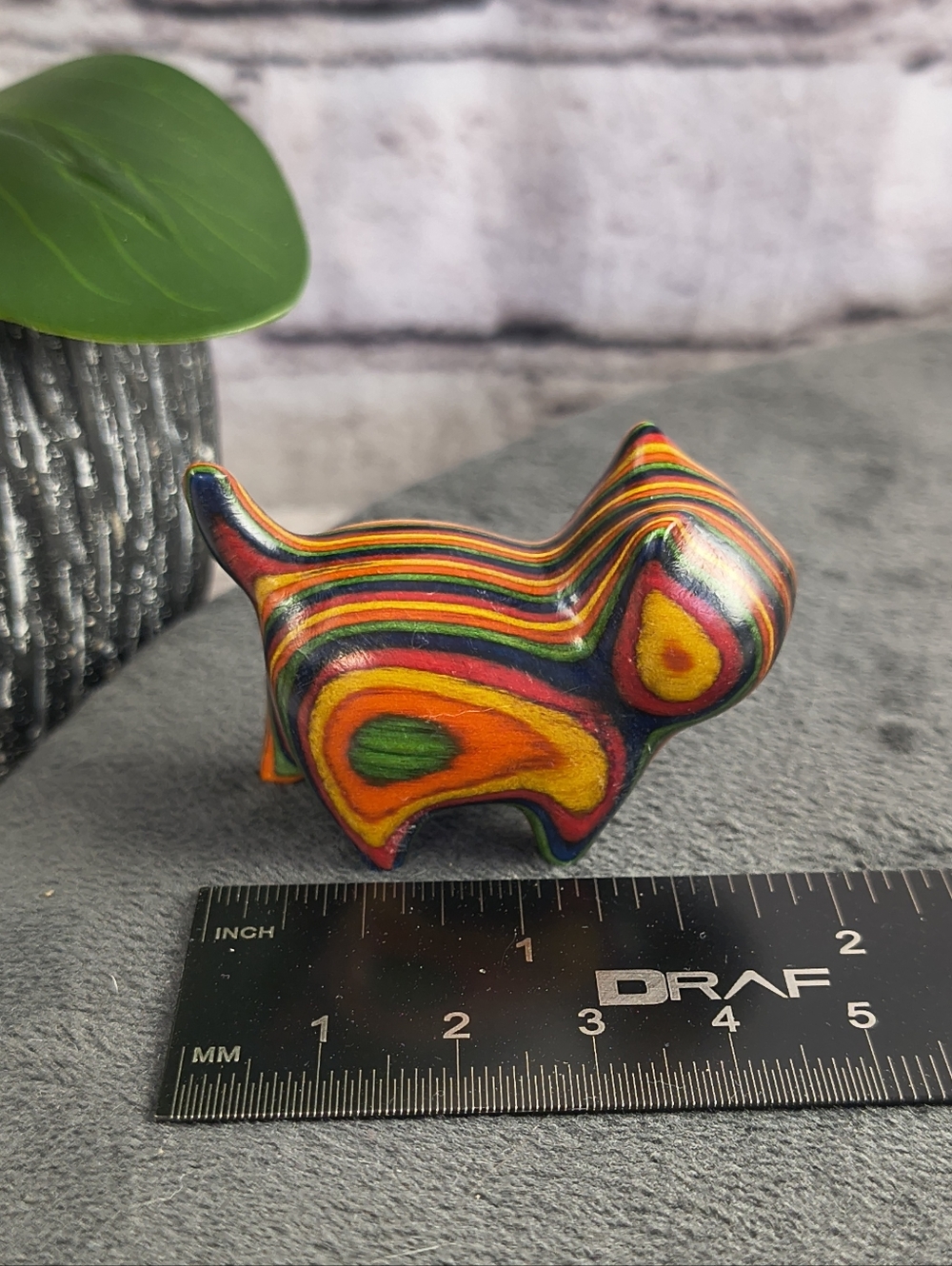 Wooden hand carved cat statue figurine kitty brown Multi color, tail up - Picture 6 of 11